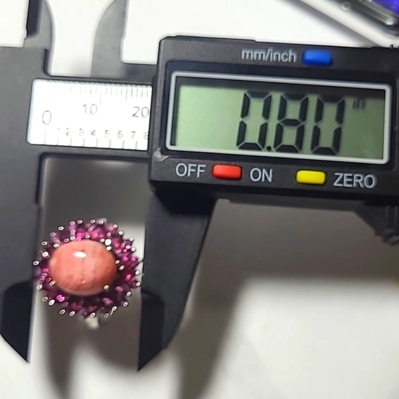 RING 5ct Pink Banded Rhodochrosite Double Amethyst Halo Sterling Silver - Picture 6 of 10